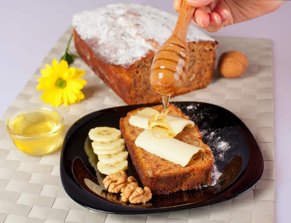 Banana bread with honey and walnuts